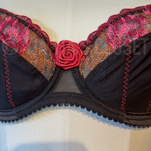 Empreinte 32C Rose 08129 Black/Red Underwire Balcony/Demi Lace Bra - NEW Pin-Up - Picture 7 of 15